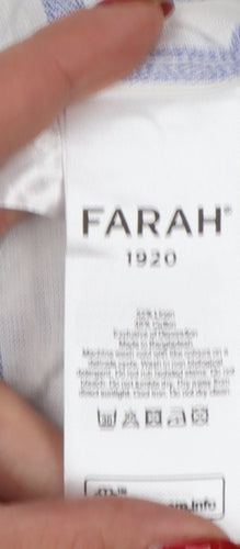 Farah 1920 Men's Blue White Stripe Linen Blend Band Collar Shirt M