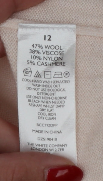 White Label The White Company Women Pink UK 12 Crew Neck Wool Jumper