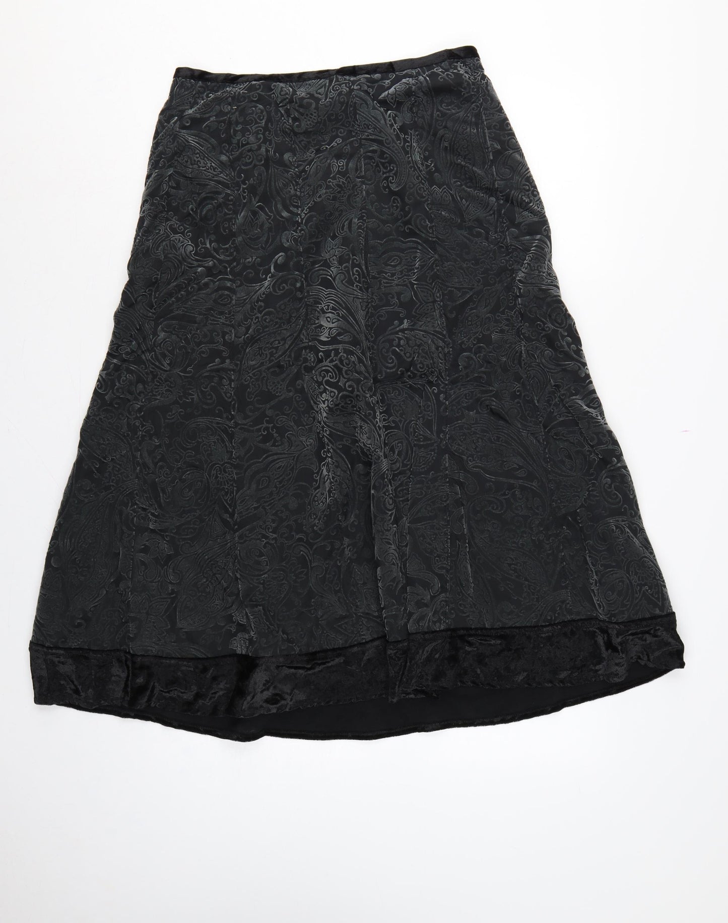 Per Una Women’s Black Paisley Velvet A-Line Knee Length Skirt UK 12