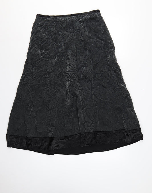 Per Una Women’s Black Paisley Velvet A-Line Knee Length Skirt UK 12