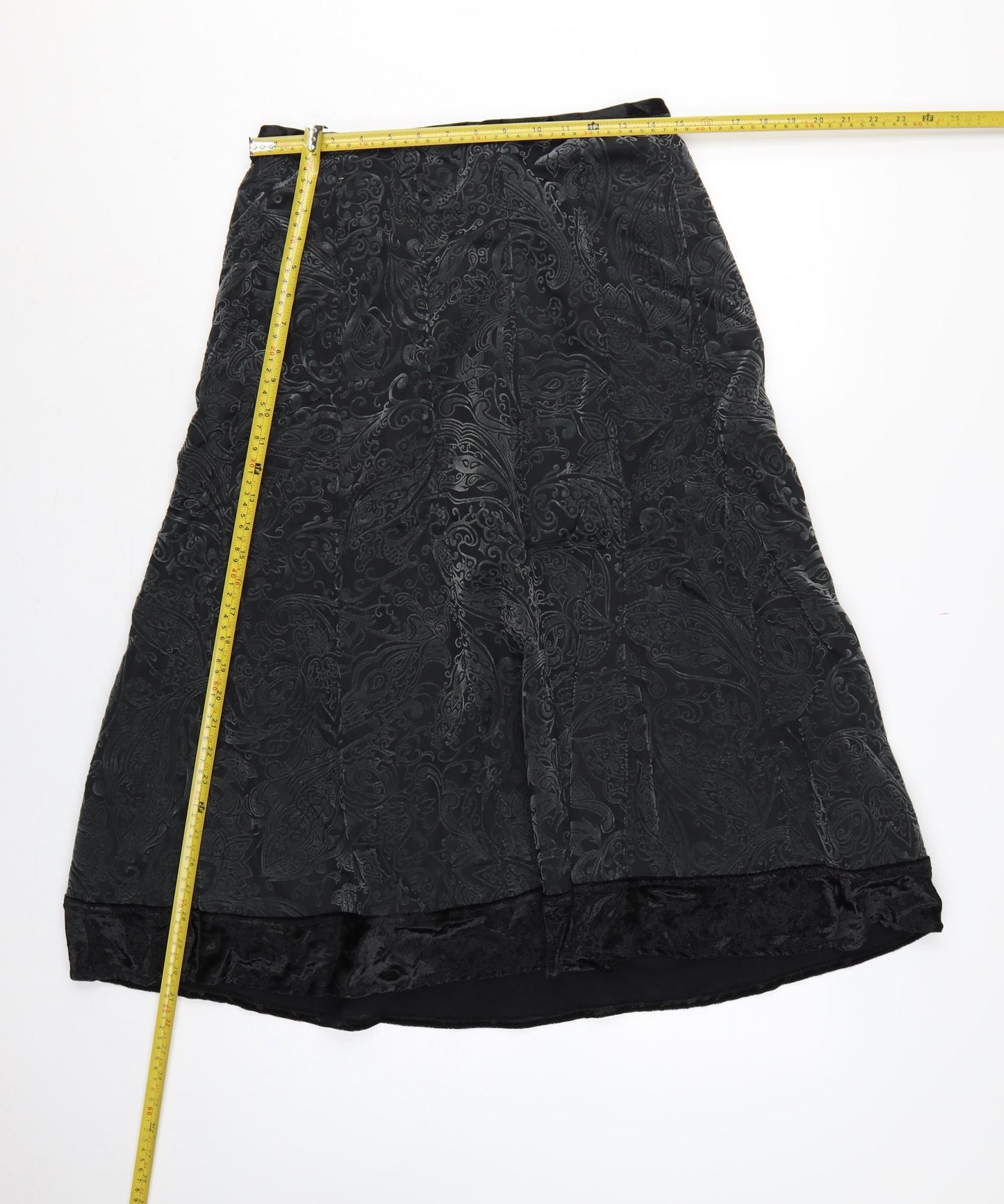Per Una Women’s Black Paisley Velvet A-Line Knee Length Skirt UK 12