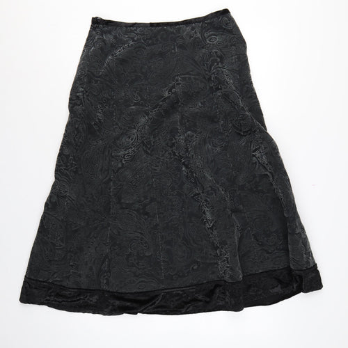 Per Una Women’s Black Paisley Velvet A-Line Knee Length Skirt UK 12