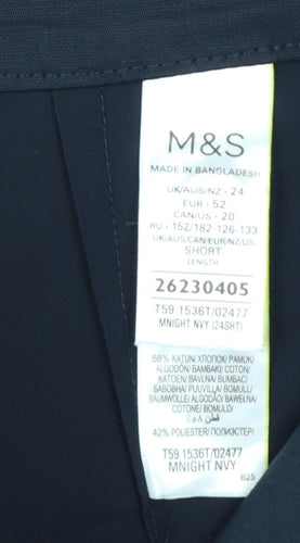 M&S Women’s Navy Blue UK 24 Short Tapered Tailored Trousers