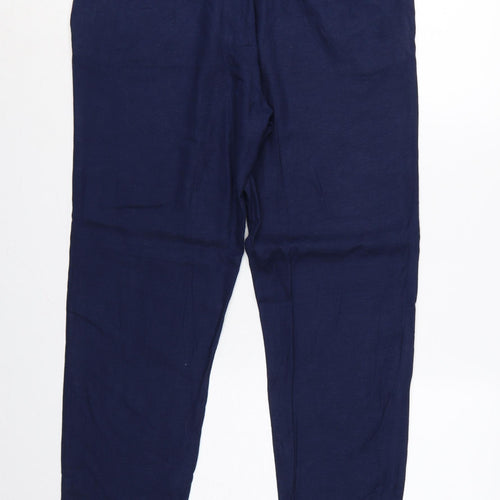 Zara Men Blue Linen Blend Drawstring Tapered Trousers Size M
