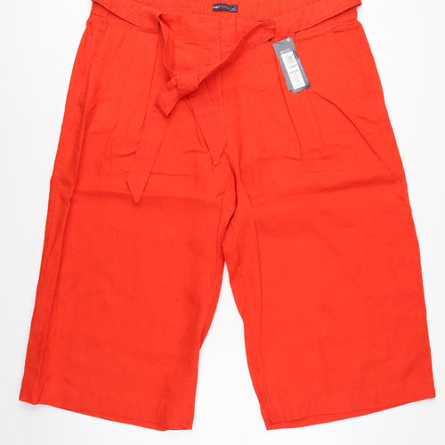 Marks & Spencer Women Orange UK 24 Linen Cropped Wide-Leg Trousers