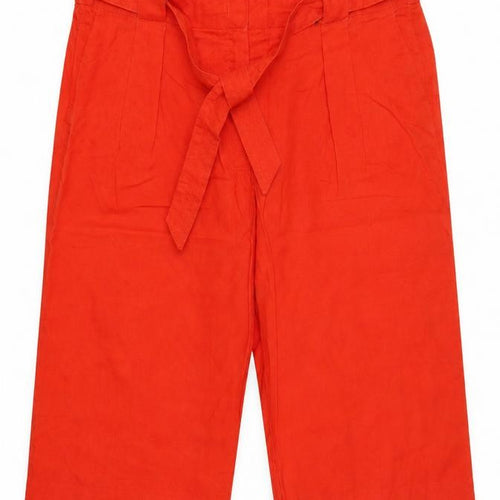 Marks & Spencer Women Orange UK 24 Linen Cropped Wide-Leg Trousers