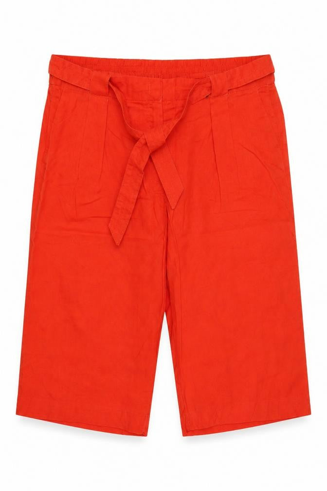 Marks & Spencer Women Orange UK 24 Linen Cropped Wide-Leg Trousers
