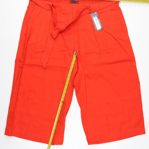 Marks & Spencer Women Orange UK 24 Linen Cropped Wide-Leg Trousers
