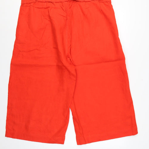 Marks & Spencer Women Orange UK 24 Linen Cropped Wide-Leg Trousers