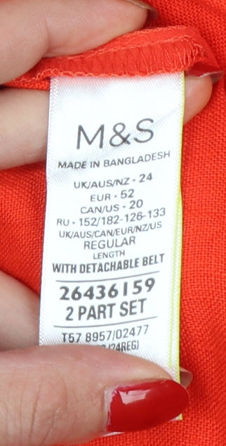 Marks & Spencer Women Orange UK 24 Linen Cropped Wide-Leg Trousers
