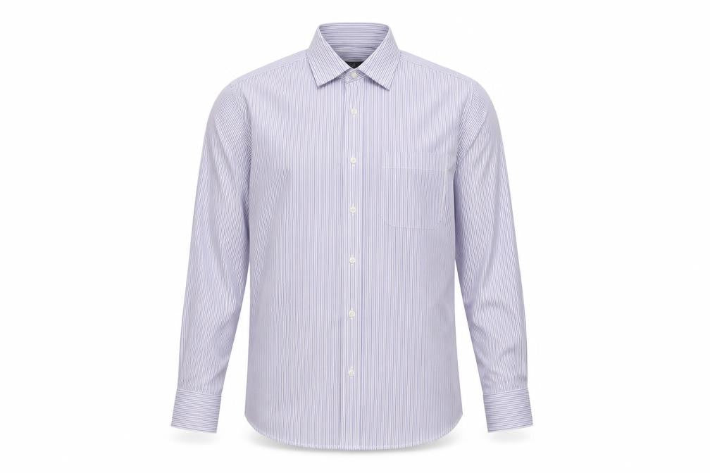 Front view of Marks & Spencer Men Purple Stripe Regular Fit 15.5 Non-Iron Shirt