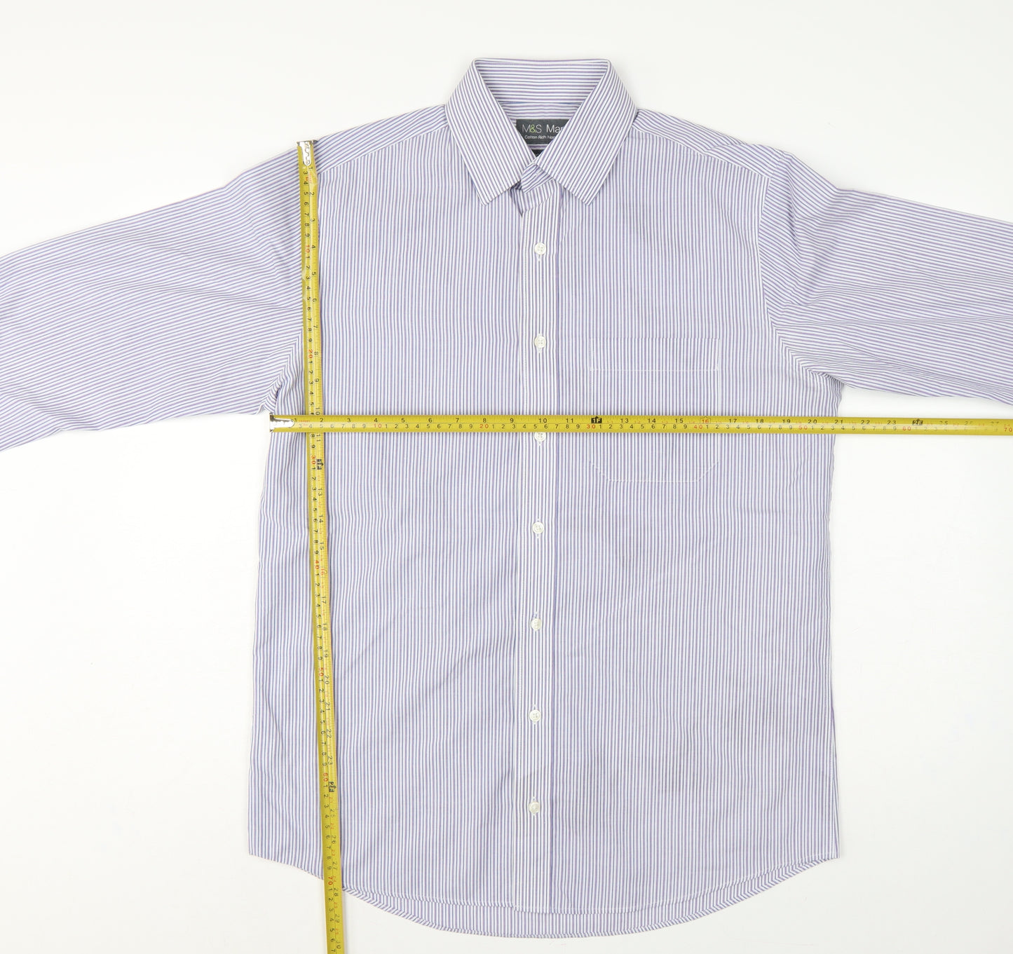 Marks and Spencer Men Purple Stripe Regular Fit 15.5 Non-Iron Shirt