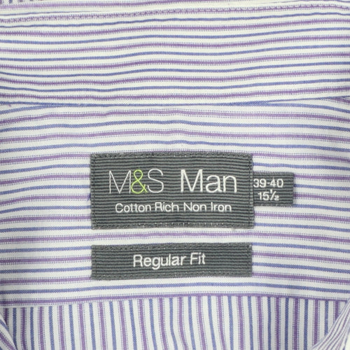 Marks and Spencer Men Purple Stripe Regular Fit 15.5 Non-Iron Shirt
