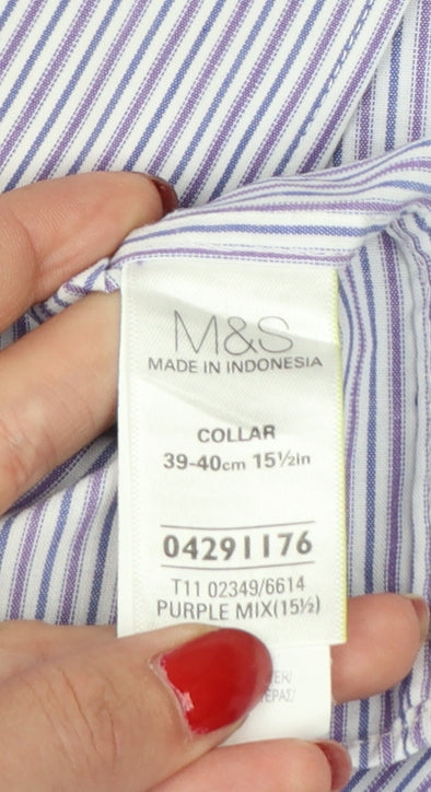 Marks and Spencer Men Purple Stripe Regular Fit 15.5 Non-Iron Shirt