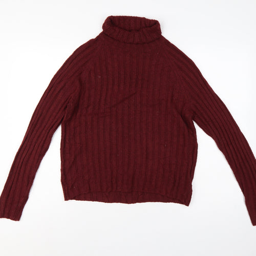 Monki Women Red Ribbed Roll Neck Jumper UK 12 Long Sleeve Knit