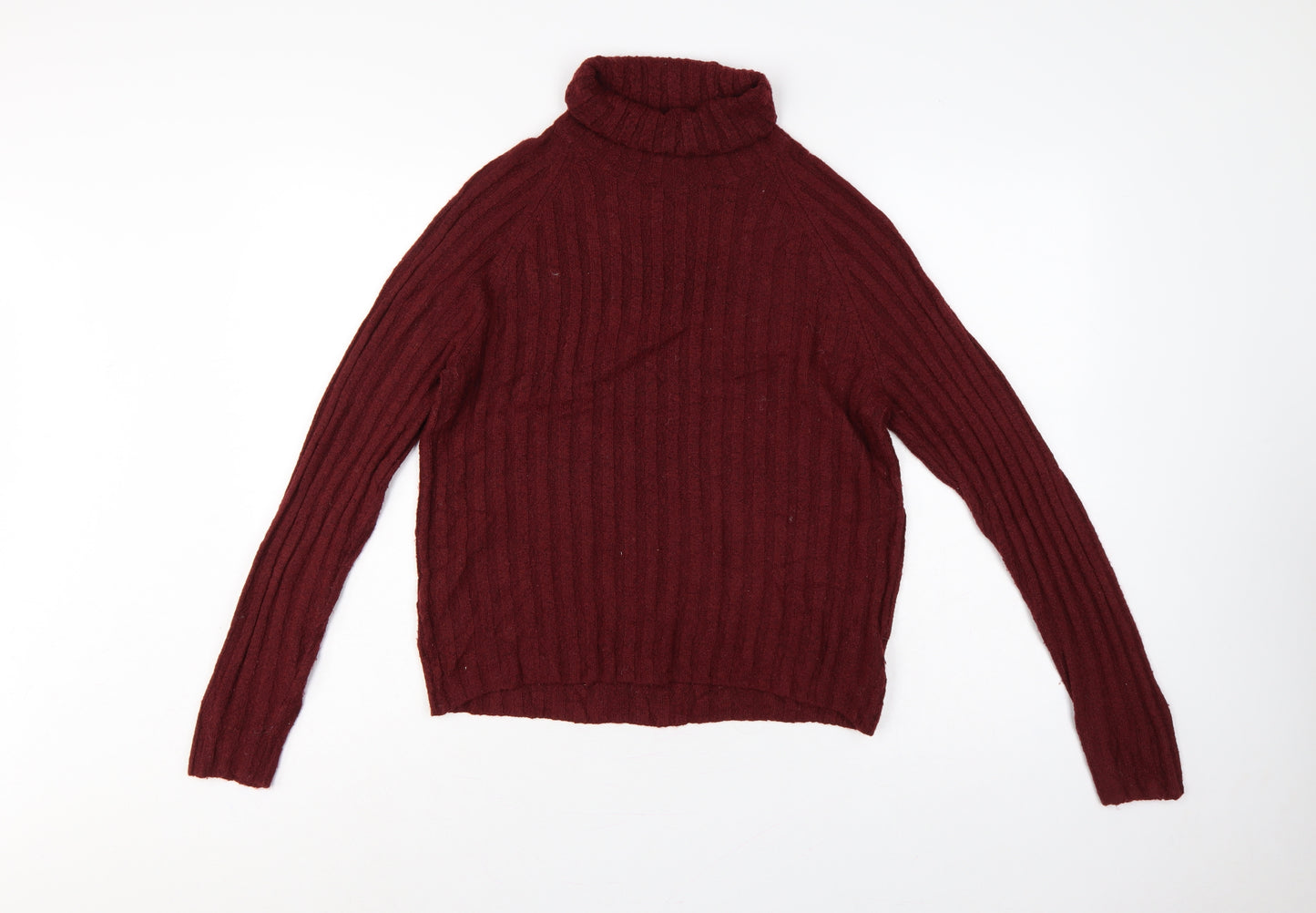 Monki Women Red Ribbed Roll Neck Jumper UK 12 Long Sleeve Knit