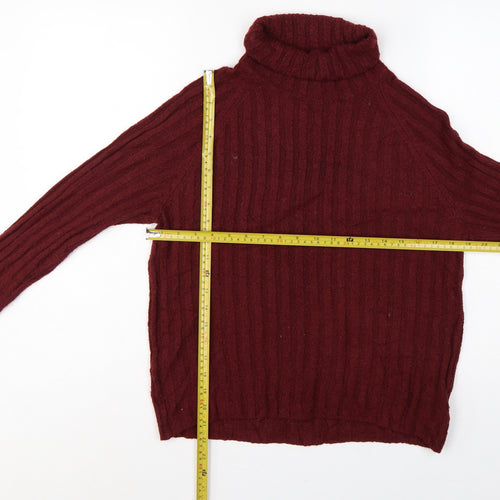 Monki Women Red Ribbed Roll Neck Jumper UK 12 Long Sleeve Knit