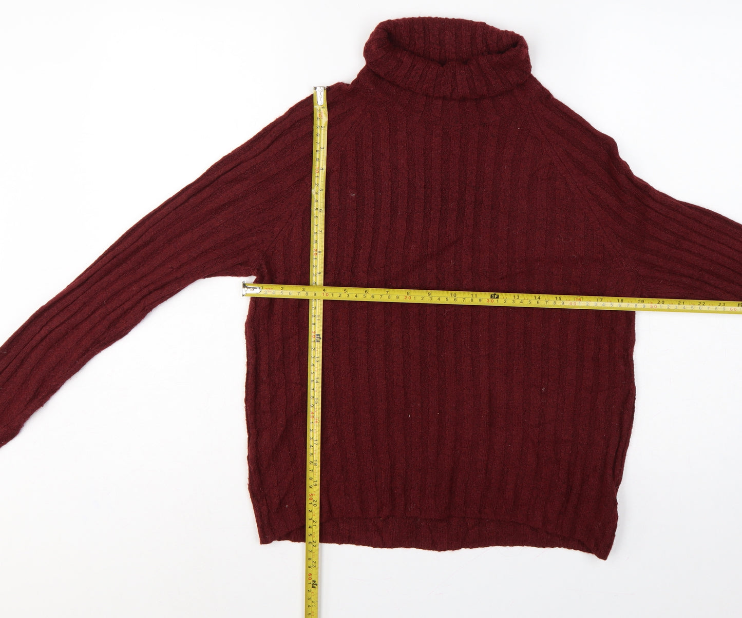 Monki Women Red Ribbed Roll Neck Jumper UK 12 Long Sleeve Knit