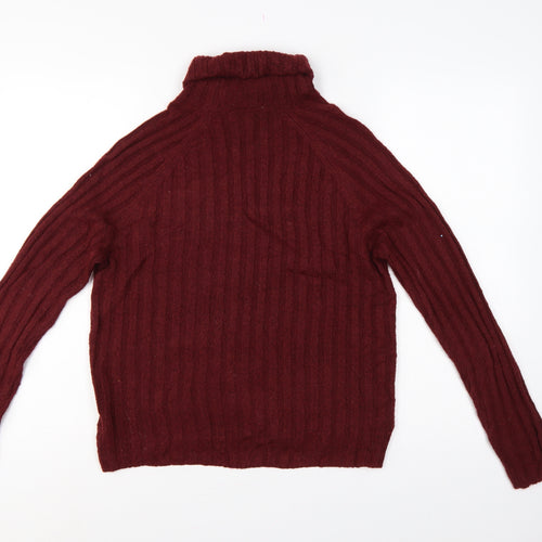 Monki Women Red Ribbed Roll Neck Jumper UK 12 Long Sleeve Knit