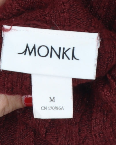 Monki Women Red Ribbed Roll Neck Jumper UK 12 Long Sleeve Knit