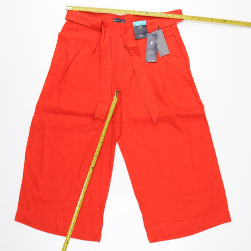 Marks and Spencer Women Orange UK 14 Wide Leg Cropped Linen Trousers Belt