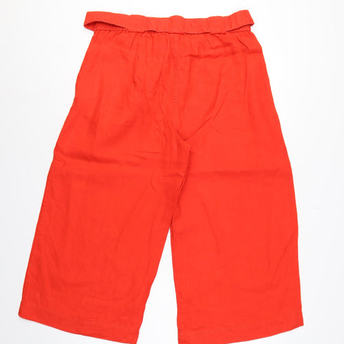 Marks and Spencer Women Orange UK 14 Wide Leg Cropped Linen Trousers Belt