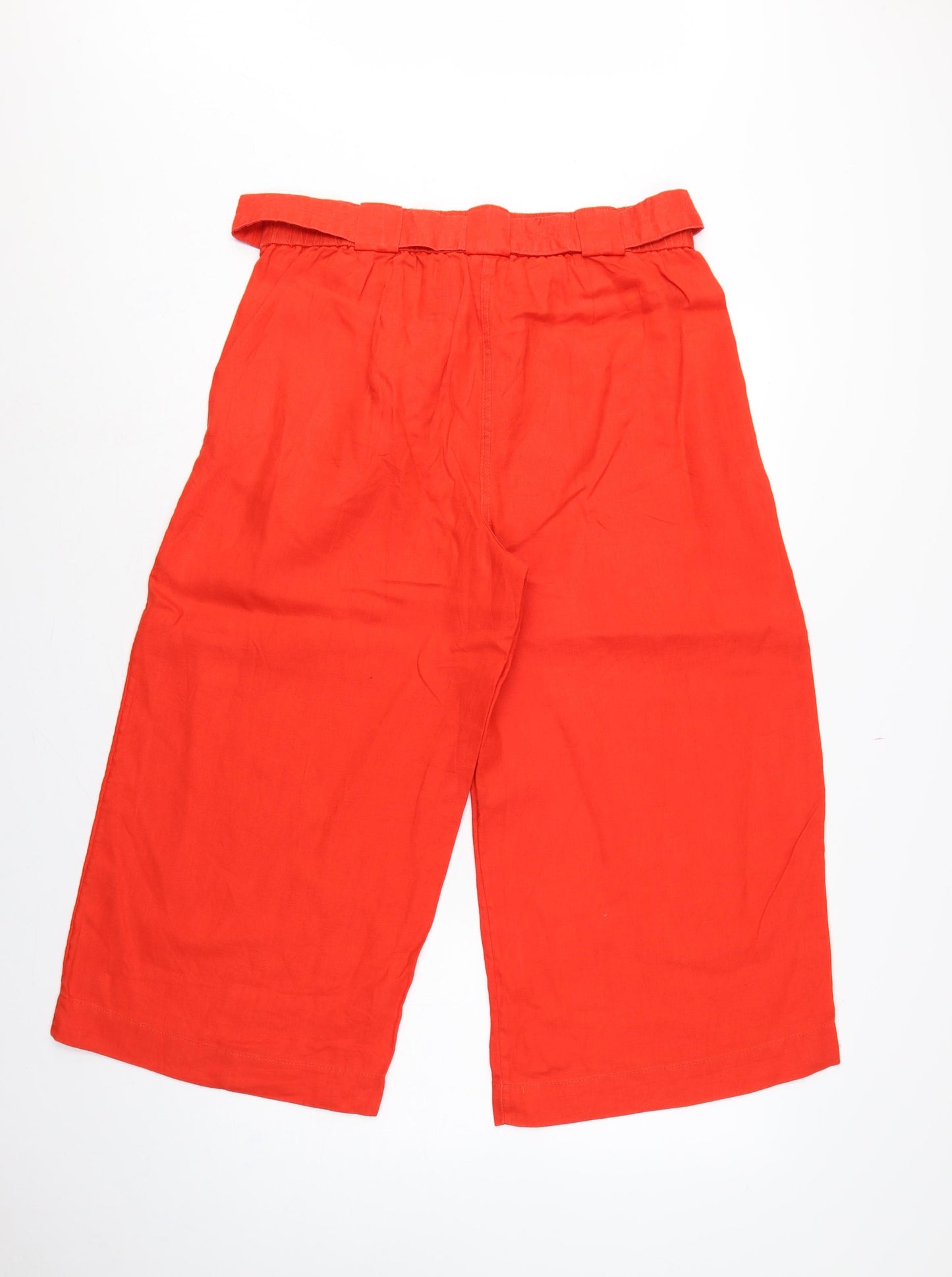 Marks and Spencer Women Orange UK 14 Wide Leg Cropped Linen Trousers Belt