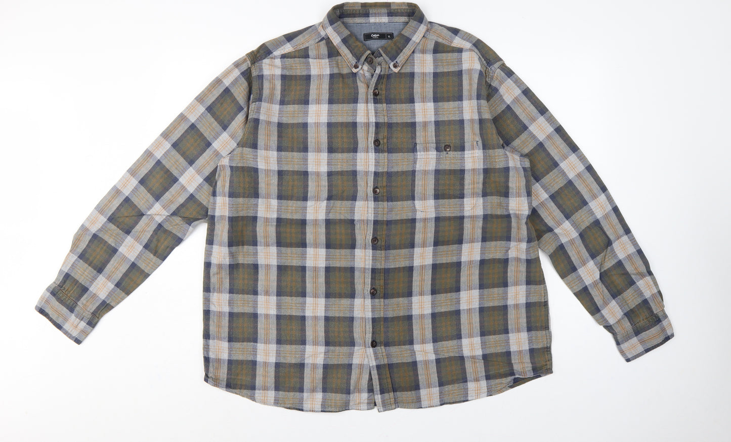 Cotton Traders Men Green Check Button-Down Long Sleeve Shirt XL