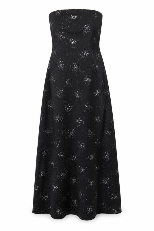 Front view of Morgan & Co Teens Black, size 12, Strapless Maxi Glitter Prom Dress