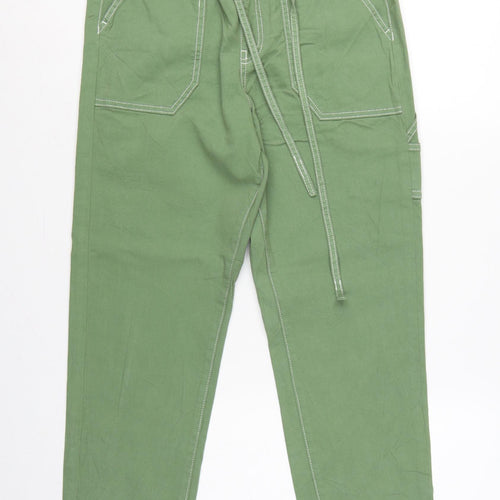 Marks and Spencer Women Green UK 10 Cargo Tapered Belted Trousers