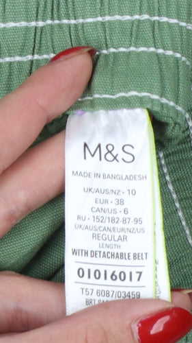 Marks and Spencer Women Green UK 10 Cargo Tapered Belted Trousers