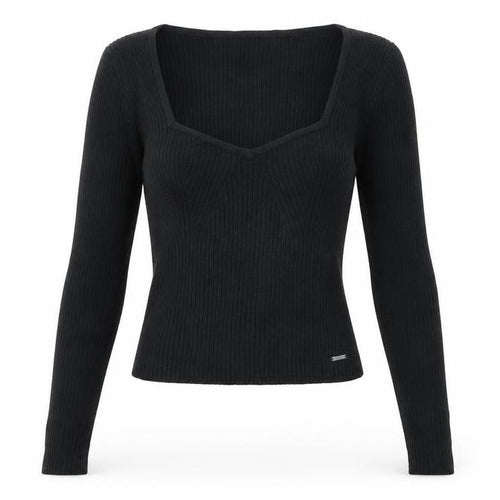Hollister Women Black M Square Neck Rib Knit Slim Pullover Jumper