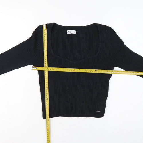 Hollister Women Black M Square Neck Rib Knit Slim Pullover Jumper