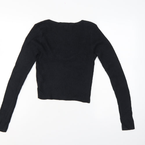 Hollister Women Black M Square Neck Rib Knit Slim Pullover Jumper