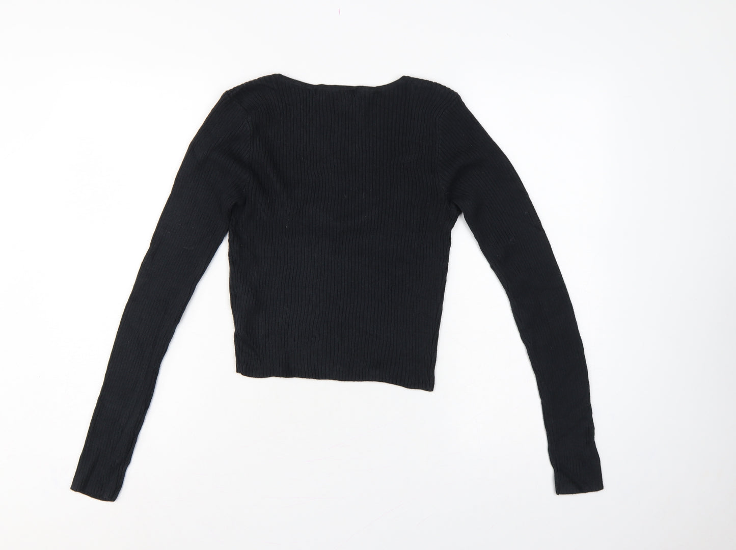 Hollister Women Black M Square Neck Rib Knit Slim Pullover Jumper