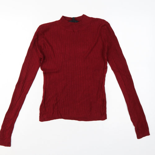 Topshop Women Red UK 8 Ribbed Mock Neck Slim Pullover Jumper