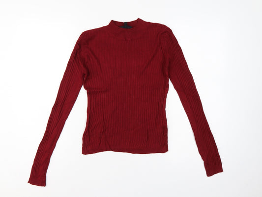 Topshop Women Red UK 8 Ribbed Mock Neck Slim Pullover Jumper