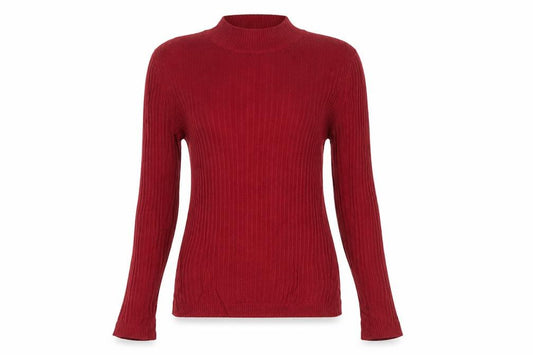Topshop Women Red UK 8 Ribbed Mock Neck Slim Pullover Jumper