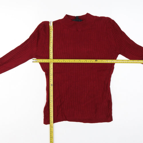 Topshop Women Red UK 8 Ribbed Mock Neck Slim Pullover Jumper