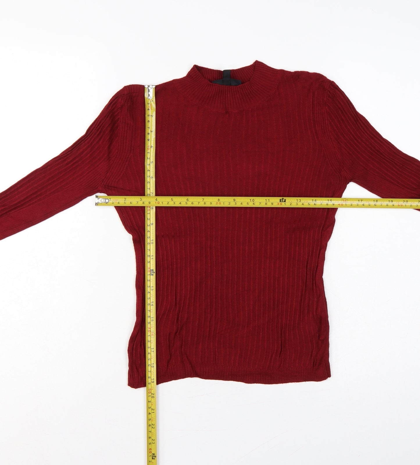 Topshop Women Red UK 8 Ribbed Mock Neck Slim Pullover Jumper