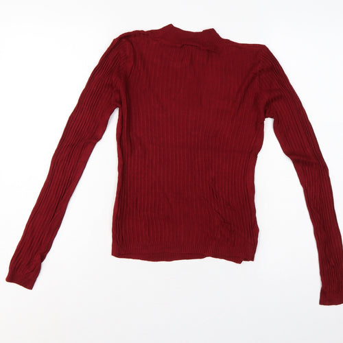 Topshop Women Red UK 8 Ribbed Mock Neck Slim Pullover Jumper