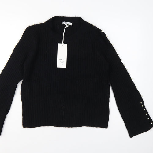 Sweewe Paris Women Black M Pullover Pearl Flared Sleeve Rib Knit Jumper