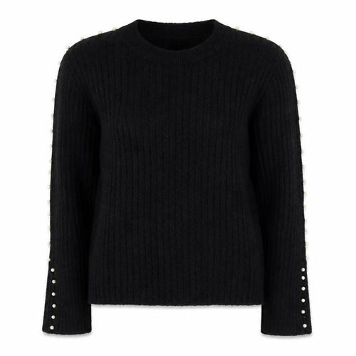 Sweewe Paris Women Black M Pullover Pearl Flared Sleeve Rib Knit Jumper