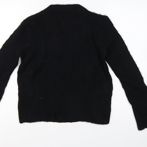 Sweewe Paris Women Black M Pullover Pearl Flared Sleeve Rib Knit Jumper