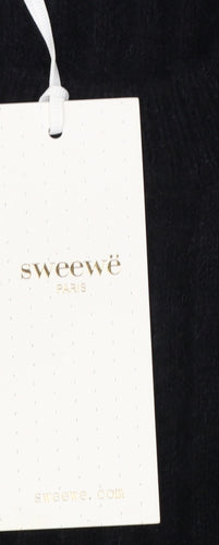Sweewe Paris Women Black M Pullover Pearl Flared Sleeve Rib Knit Jumper