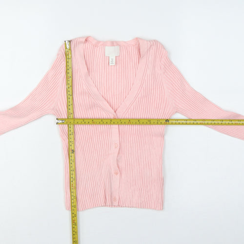 H&M Women Pink Size 8 Rib Knit V-Neck Button Cardigan