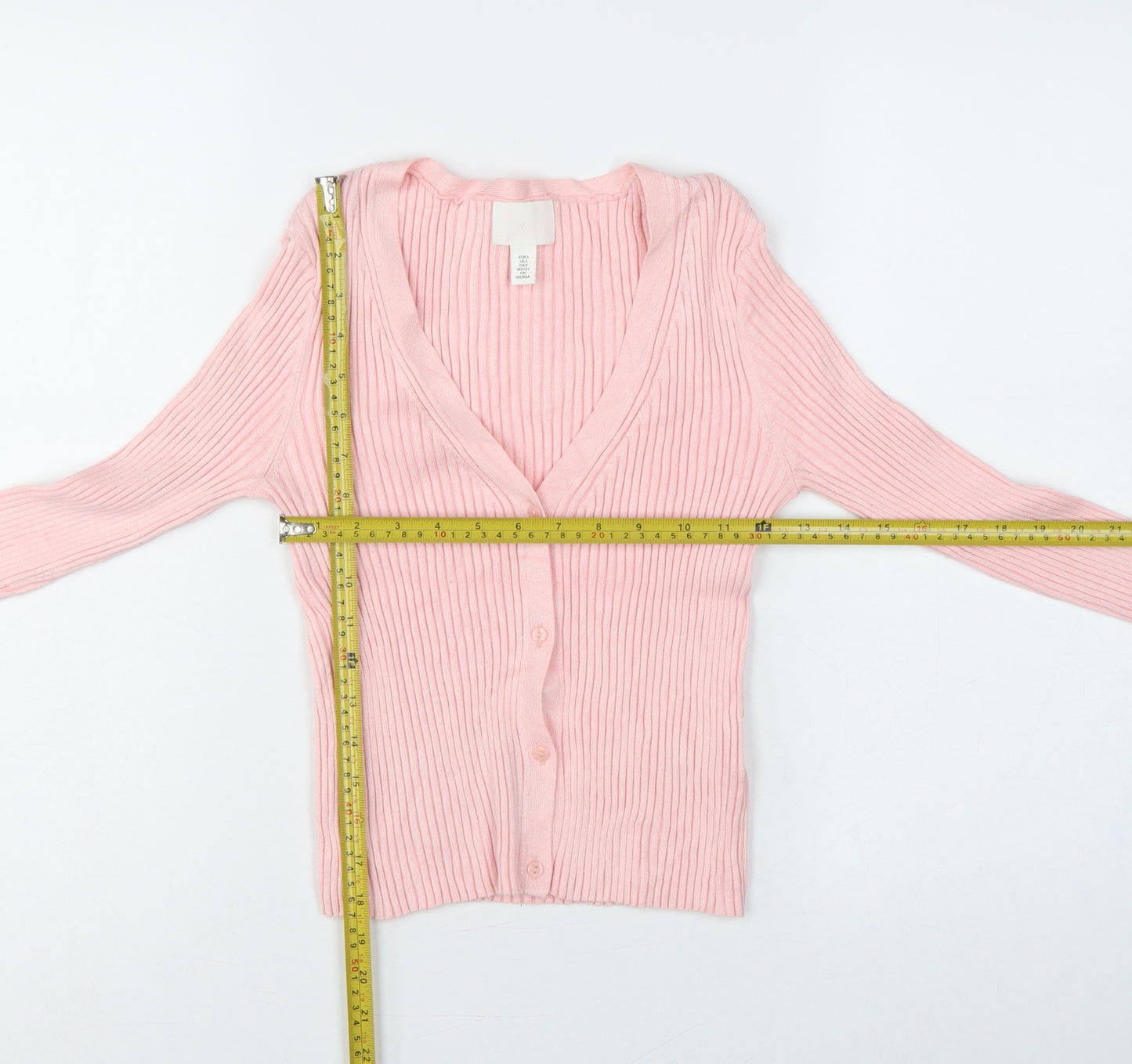 H&M Women Pink Size 8 Rib Knit V-Neck Button Cardigan