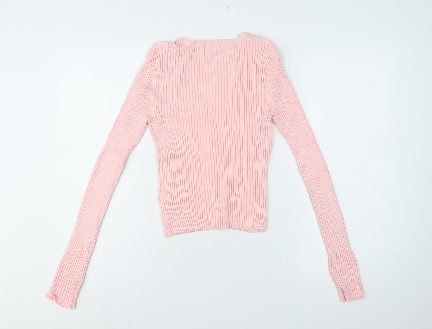 H&M Women Pink Size 8 Rib Knit V-Neck Button Cardigan