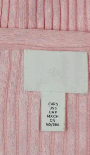 H&M Women Pink Size 8 Rib Knit V-Neck Button Cardigan