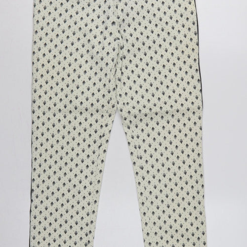 Stradivarius Women Ivory UK 10 Slim Straight Floral Zip Trousers